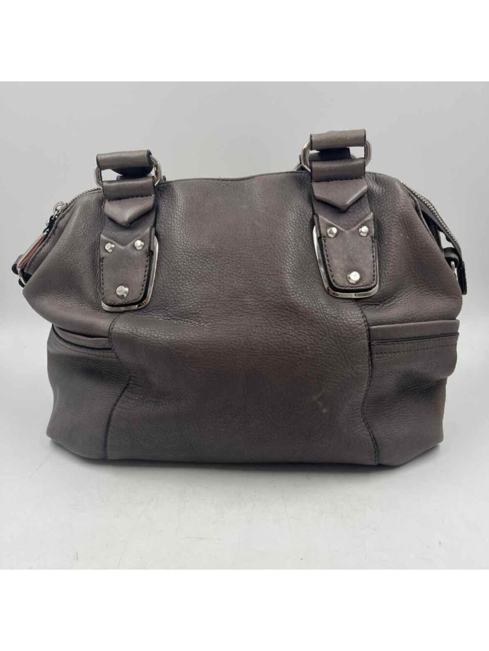 B. Makowsky Leather Brown Gray Women's Taupe pebbled Purse